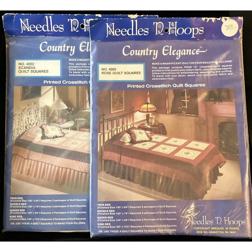 Needles 'n Hoops Country Elegance (2) 4005 Rose Quilt, 4003 Scandia Squares New